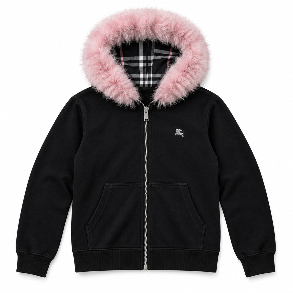 Black Pink Fur Hood — product front view