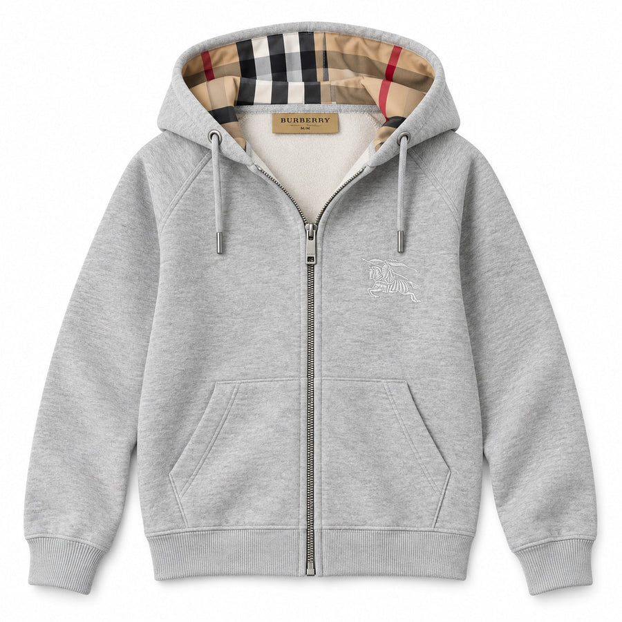 Check-Lined Zip Hoodie
