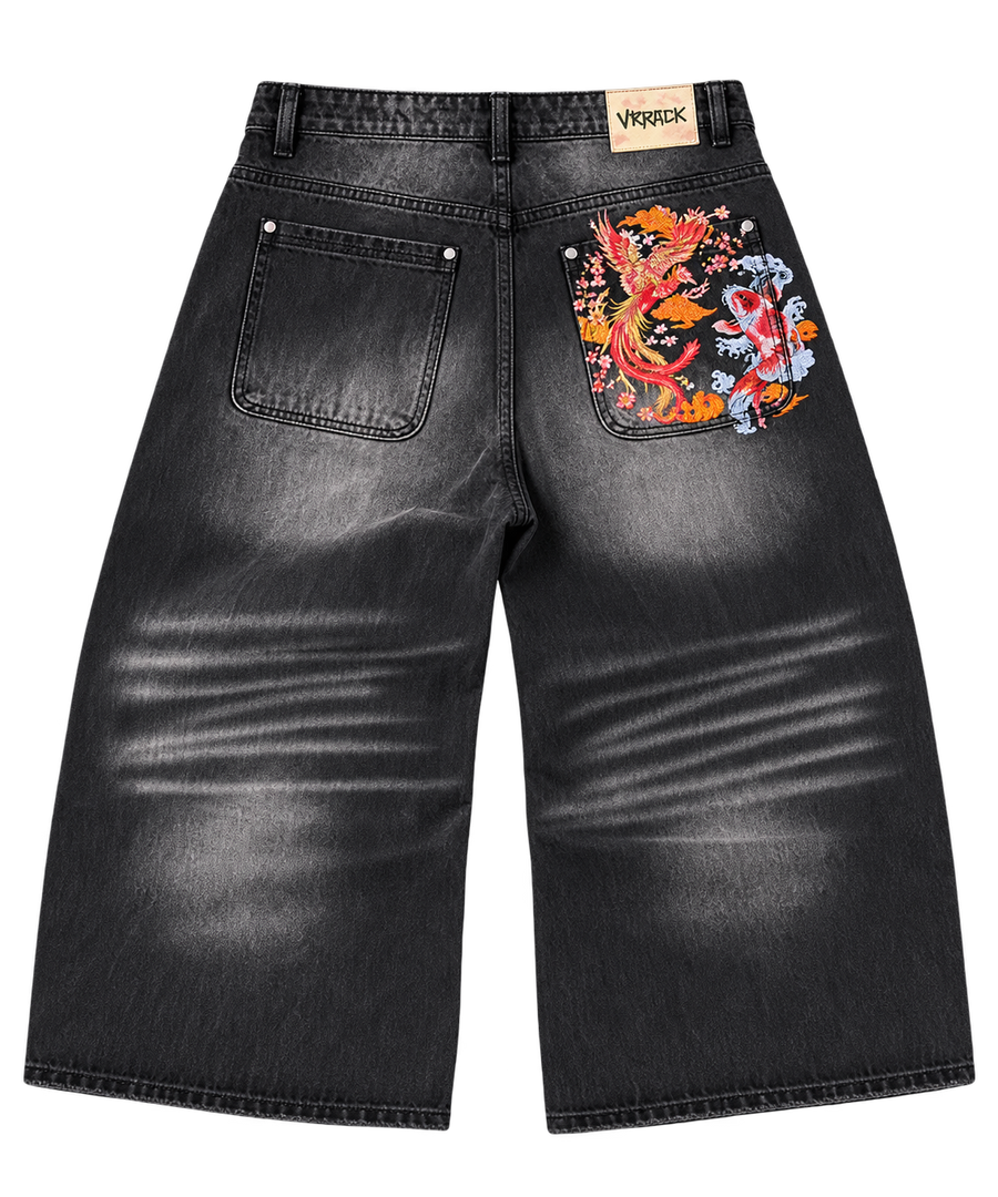 Embroidered Koi & Dragon Denim
