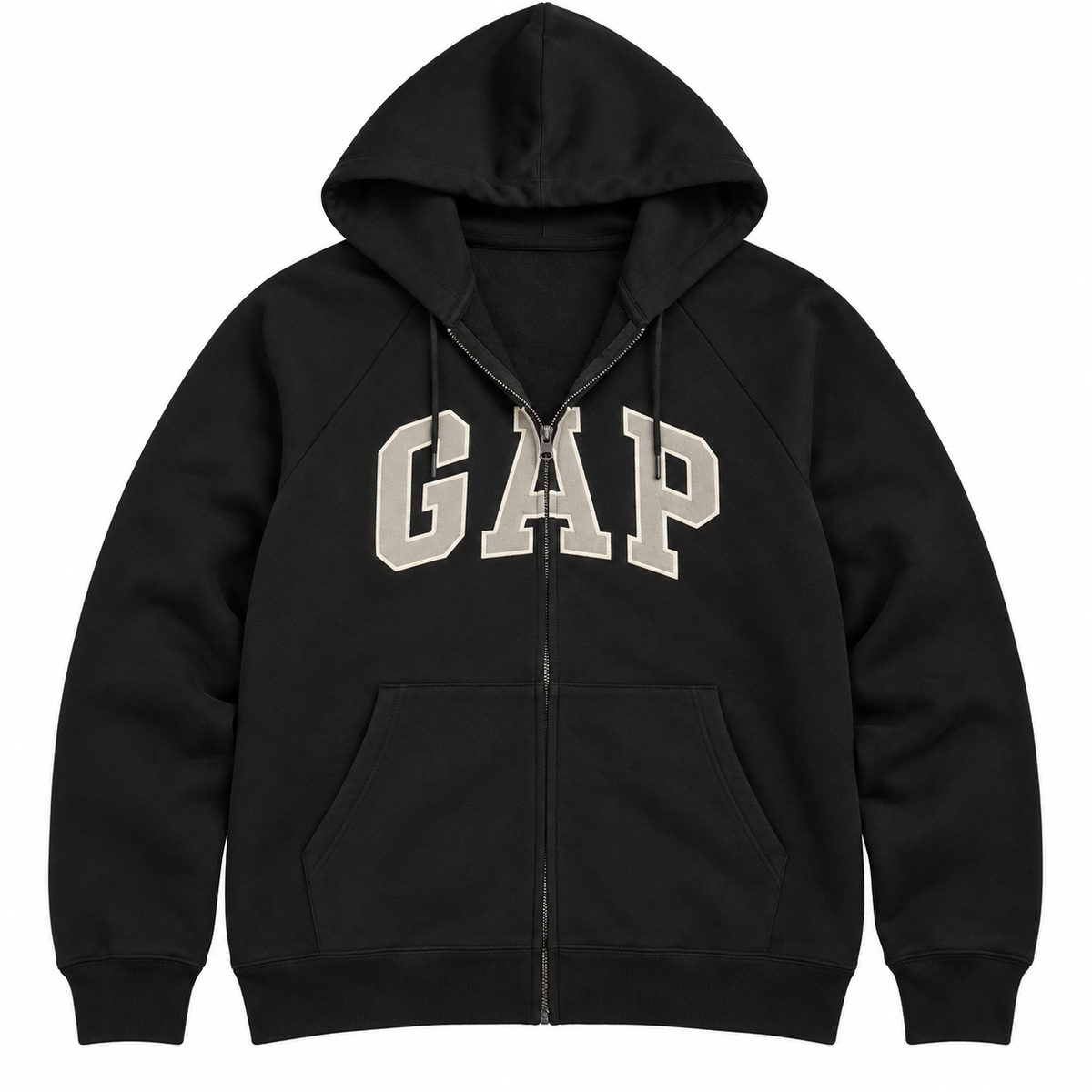 Black / Cream Logo Zip Hoodie — Front