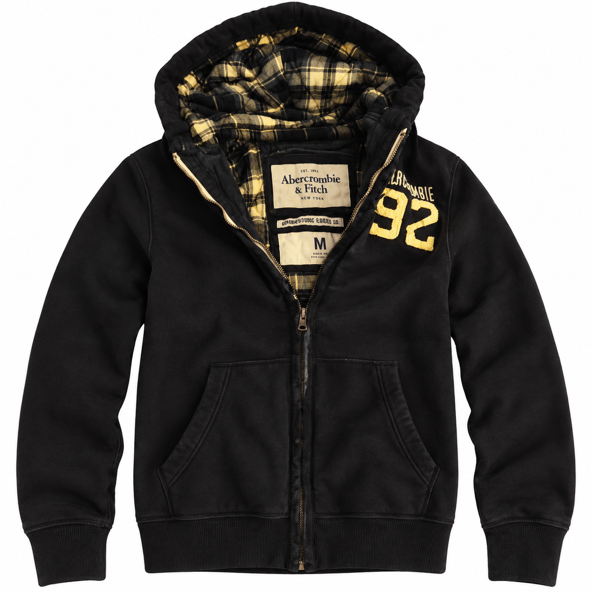 Black 92 Plaid Zip Hoodie — Front