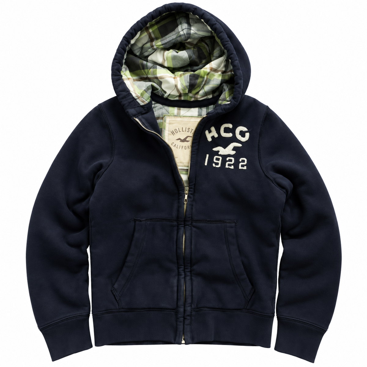 Navy HCO 1922 Plaid Zip Hoodie — Front