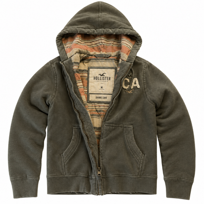 Olive Stripe-Lined Zip Hoodie — Front