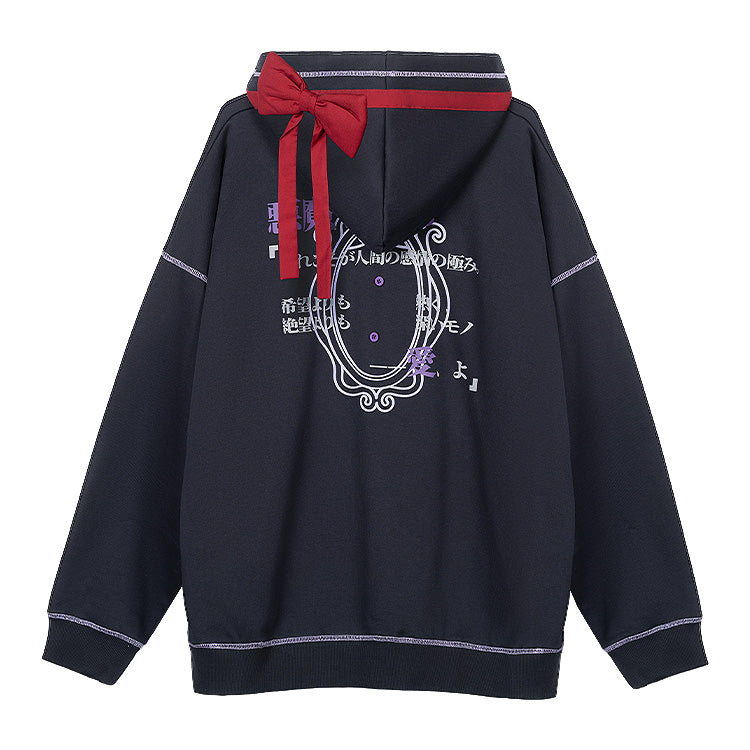Madoka Magica Hoodies - Black/Purple Homura back with bow