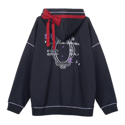 Madoka Magica Hoodies - Black/Purple Homura back with bow
