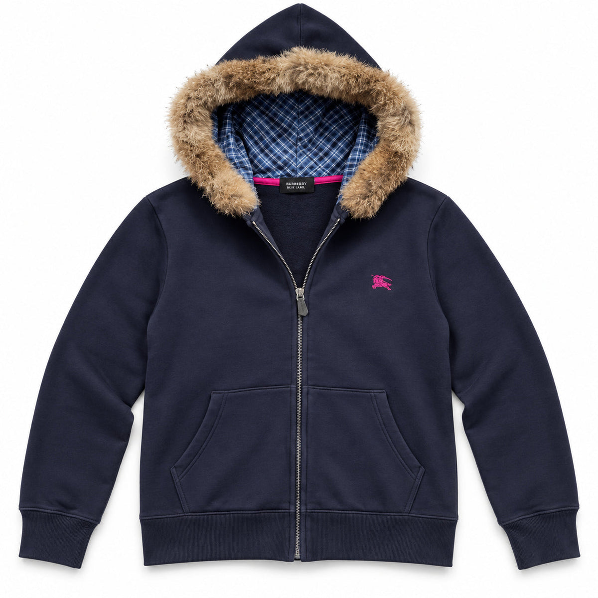 Navy Tan Fur Hood — product front view