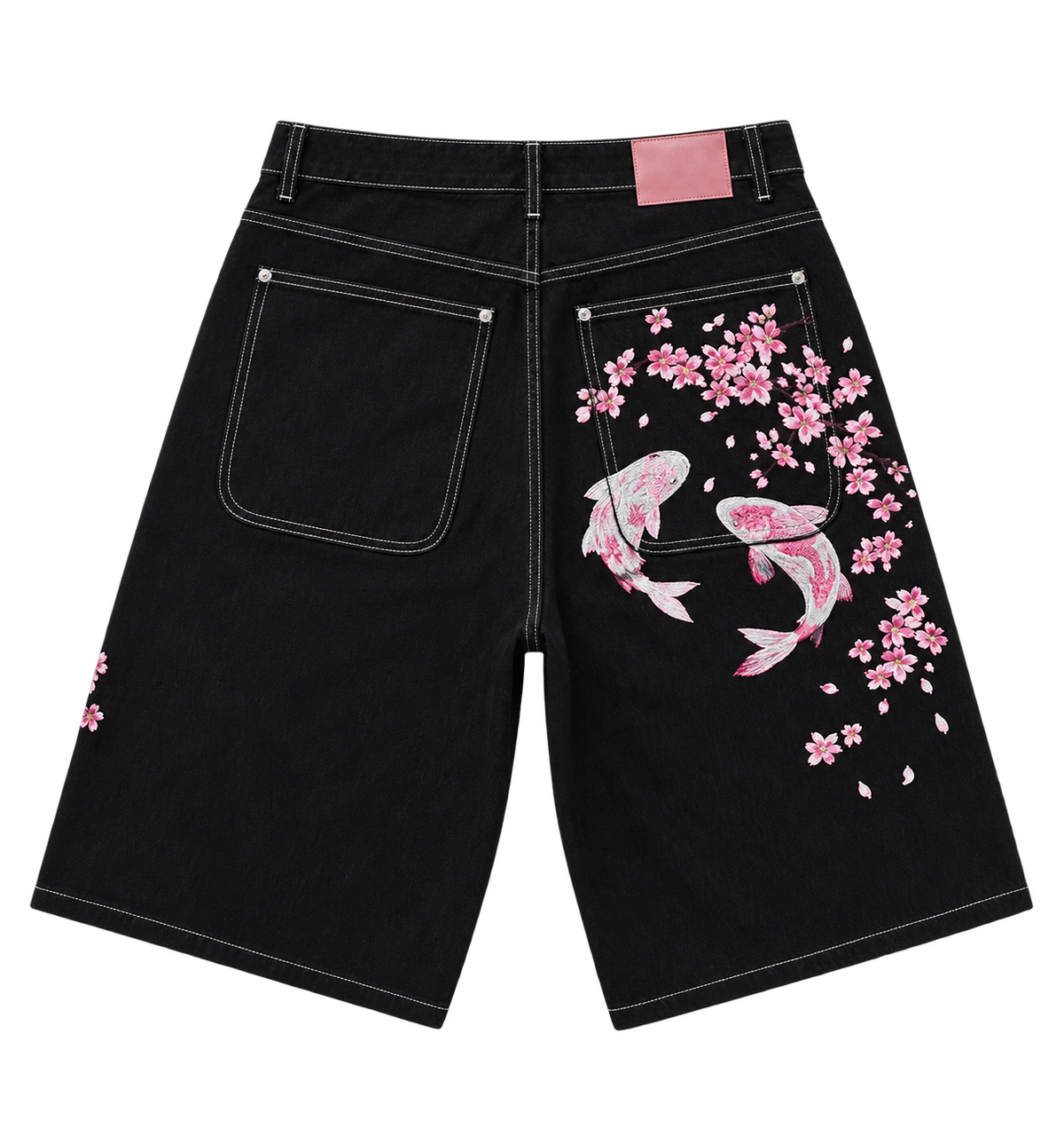 Koi / Sakura — Black — Denim Shorts — Back