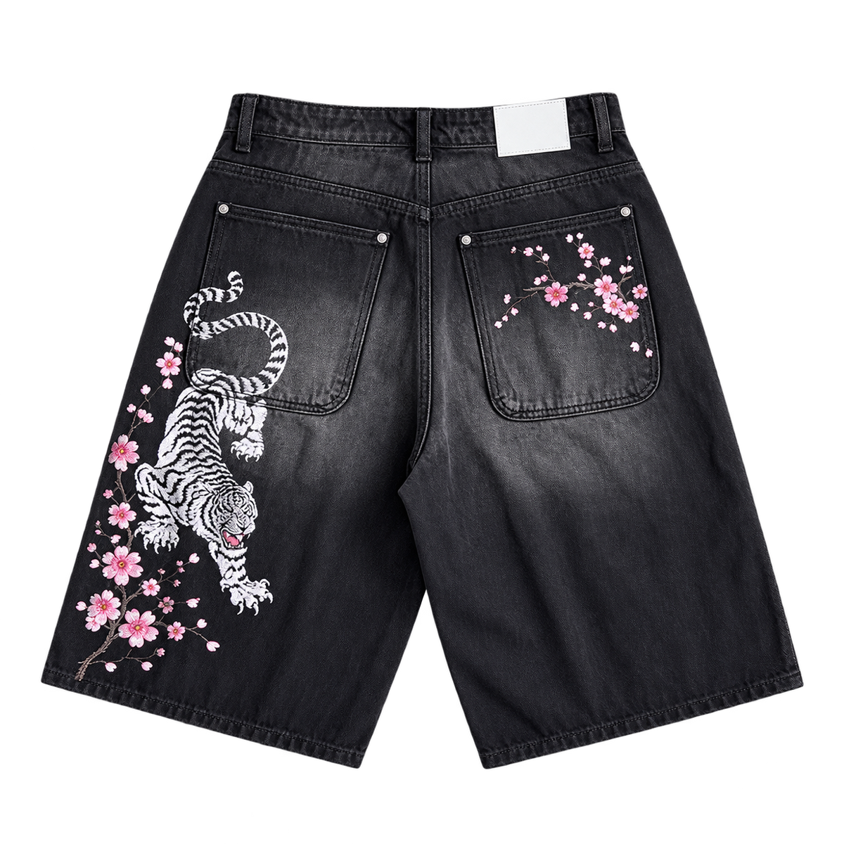 Tiger / Sakura — Washed Black — Denim Shorts — Back