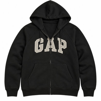 Black / Cream Logo Zip Hoodie — Front