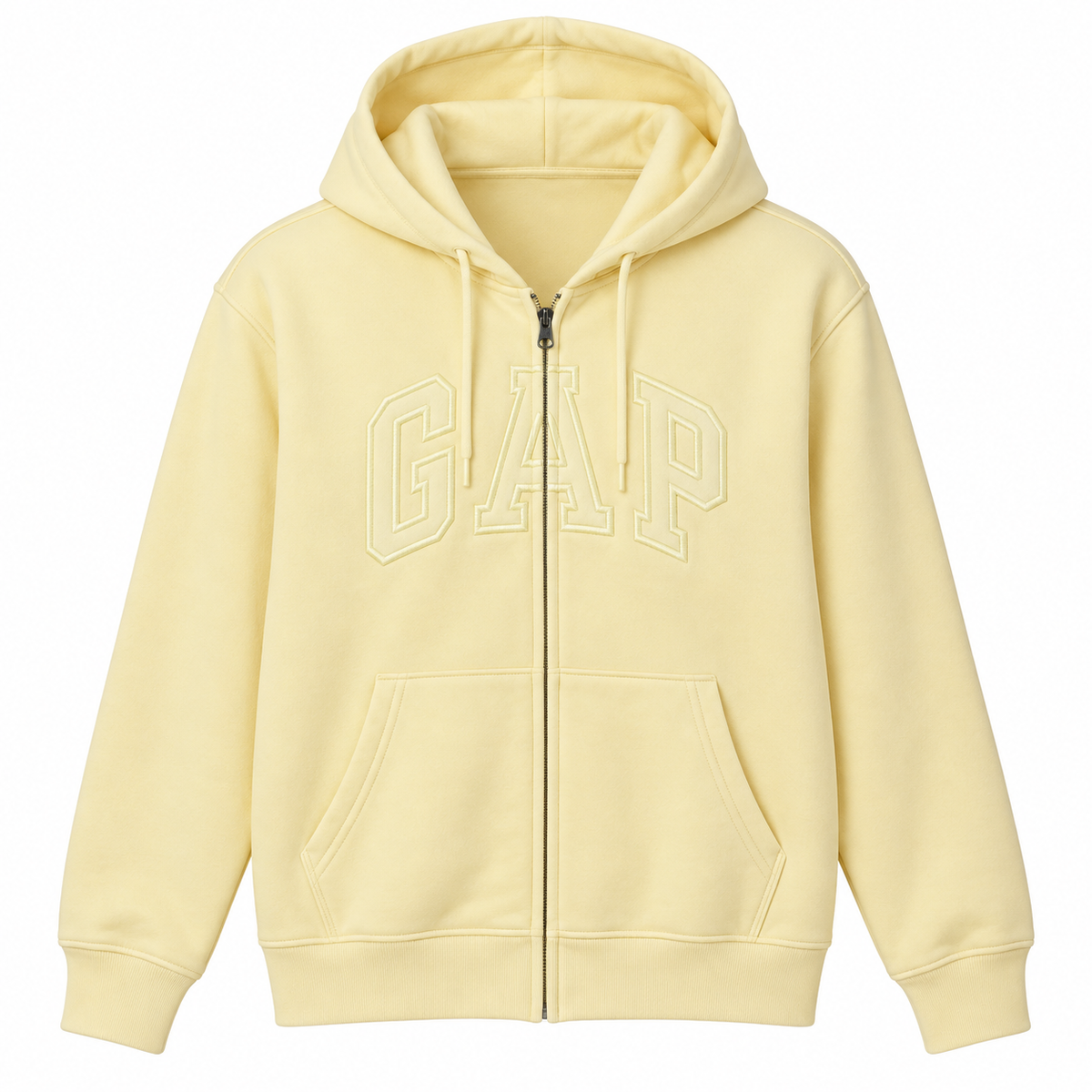 Butter Yellow Tonal Zip Hoodie — Front