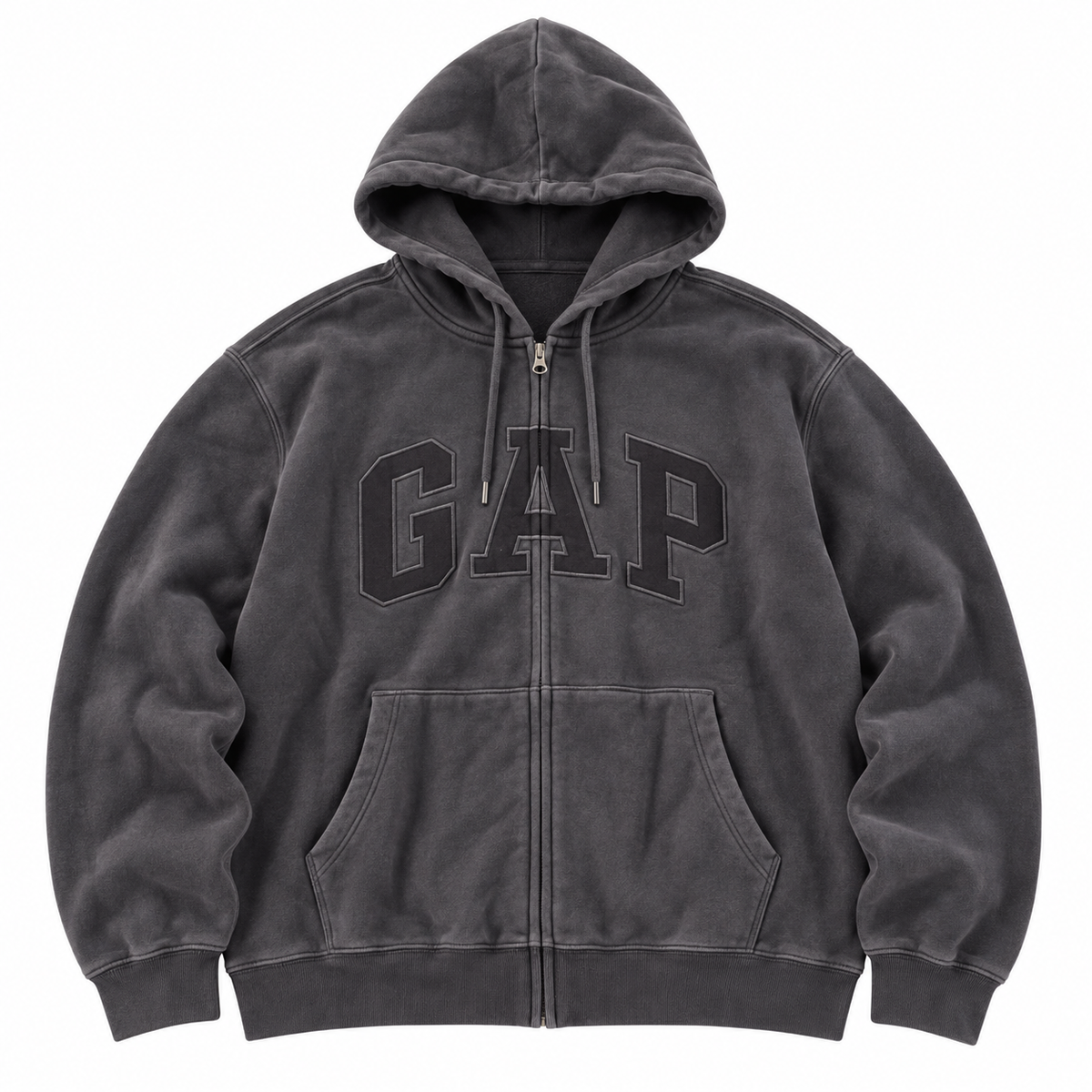 Charcoal Tonal Zip Hoodie — Front