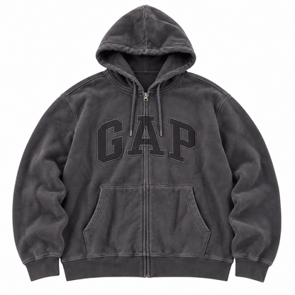 Charcoal Tonal Zip Hoodie — Front