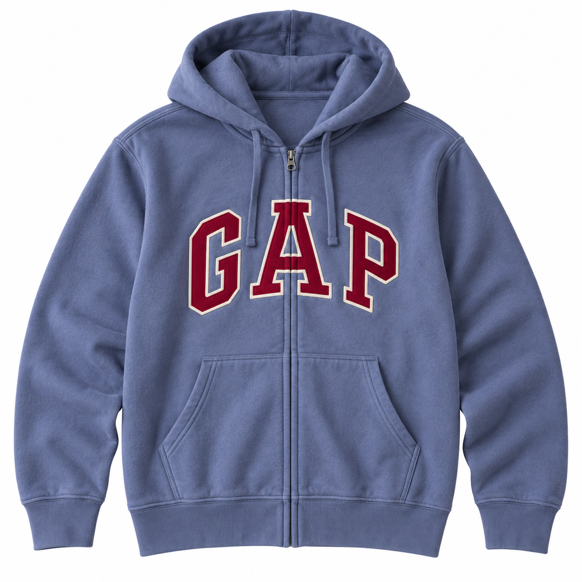 Dusty Blue / Red Logo Zip Hoodie — Front