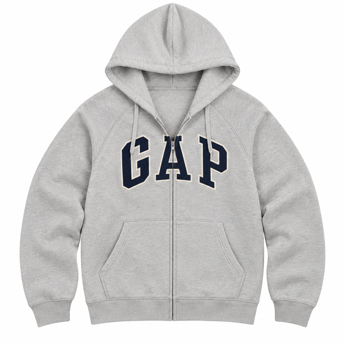 Light Gray / Navy Logo Zip Hoodie — Front