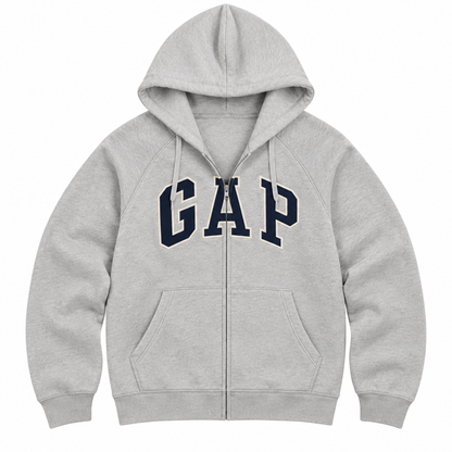 Light Gray / Navy Logo Zip Hoodie — Front
