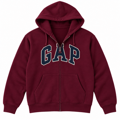 Maroon / Navy Logo Zip Hoodie — Front