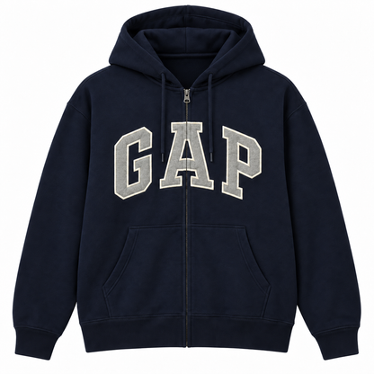 Navy / Gray Logo Zip Hoodie — Front