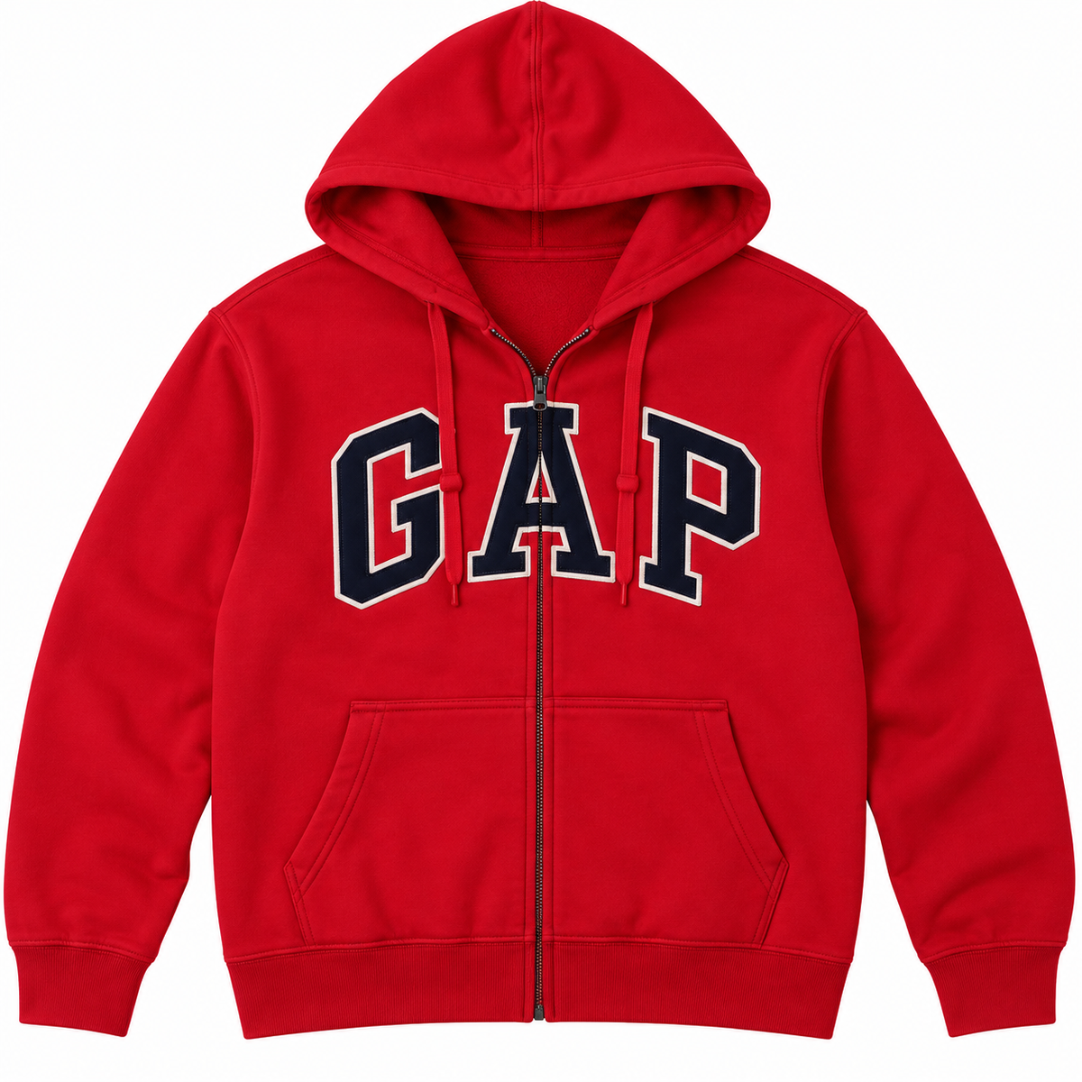 Red / Navy Logo Zip Hoodie — Front