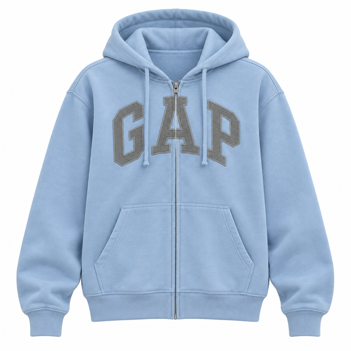 Sky Blue / Gray Logo Zip Hoodie — Front