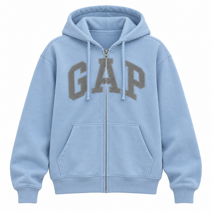 Sky Blue / Gray Logo Zip Hoodie — Front