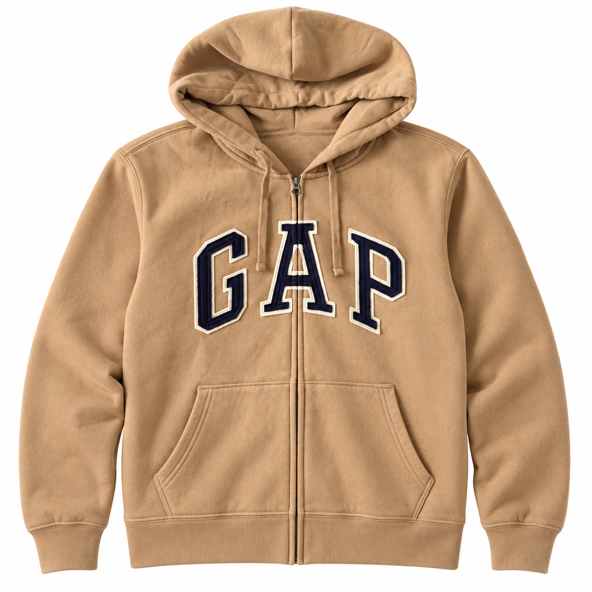 Tan / Navy Logo Zip Hoodie — Front