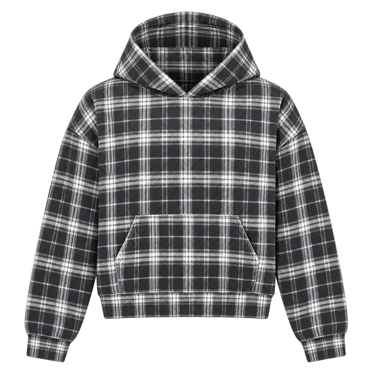 Black Plaid Hoodie — Front