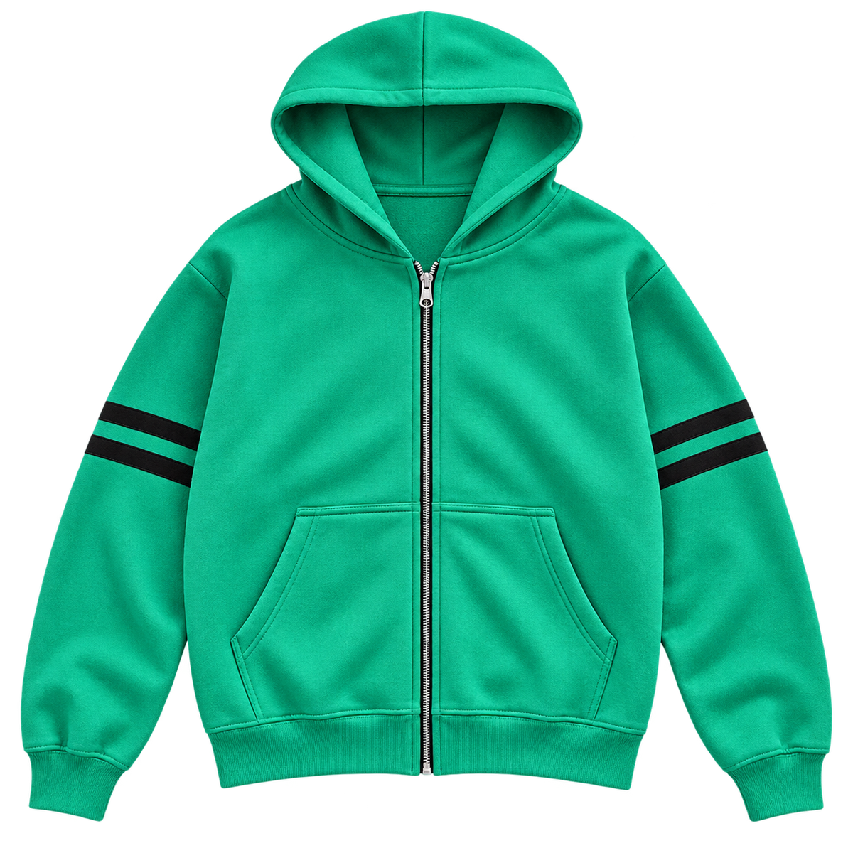 Emerald Green — Stripe Zip Hoodie — Front