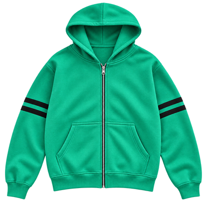 Emerald Green — Stripe Zip Hoodie — Front