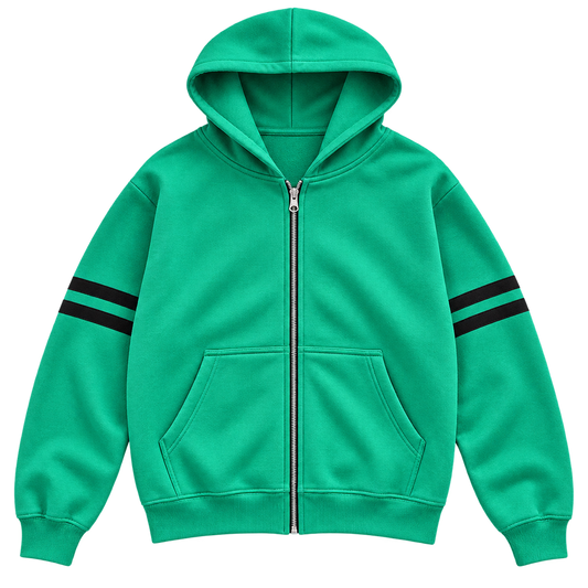 Emerald Green — Stripe Zip Hoodie — Front