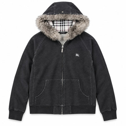 Charcoal Fur Hood — studio front view