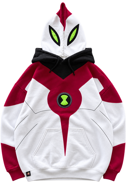White / Burgundy — Full Face Hoodie | front