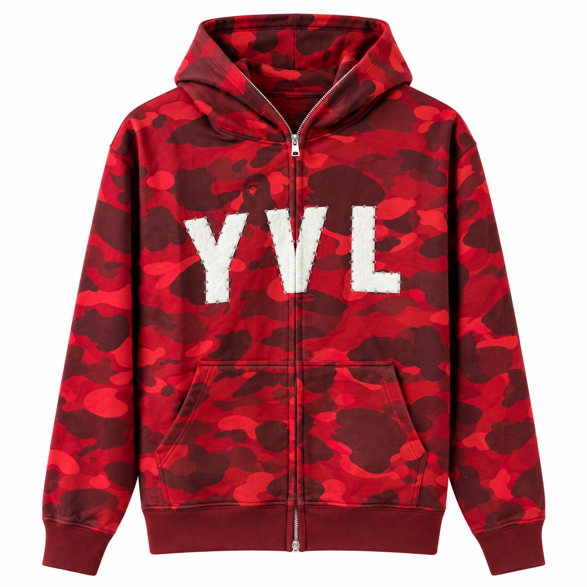 Red Camo — Initial Zip Hoodie — Front