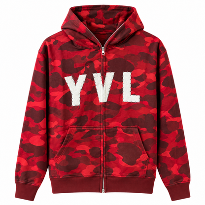 Red Camo — Initial Zip Hoodie — Front